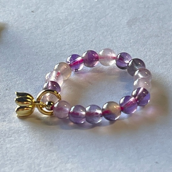 Natural Amethyst Stretchy Lotus Flower Rings Set of 3 Pieces Crystal Gemstone - Picture 6 of 8